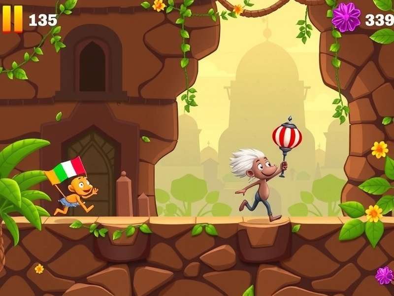 Adventure Nut Run gameplay screenshot showing Indian-themed levels